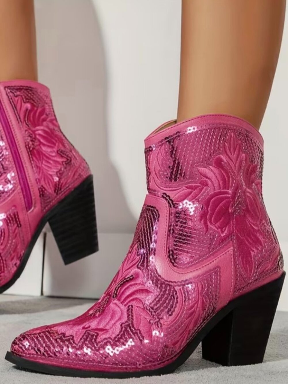 Pink Slip-On Style Women'S Boots, Retro Classic Western Style Boots, Personalize